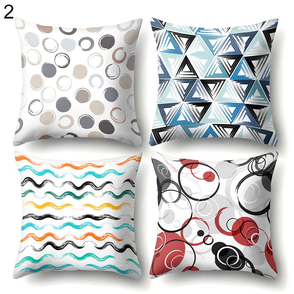 4Pcs Circle Wave Triangle Stripe Pattern Pillow Cover Cushion Case Home Decor