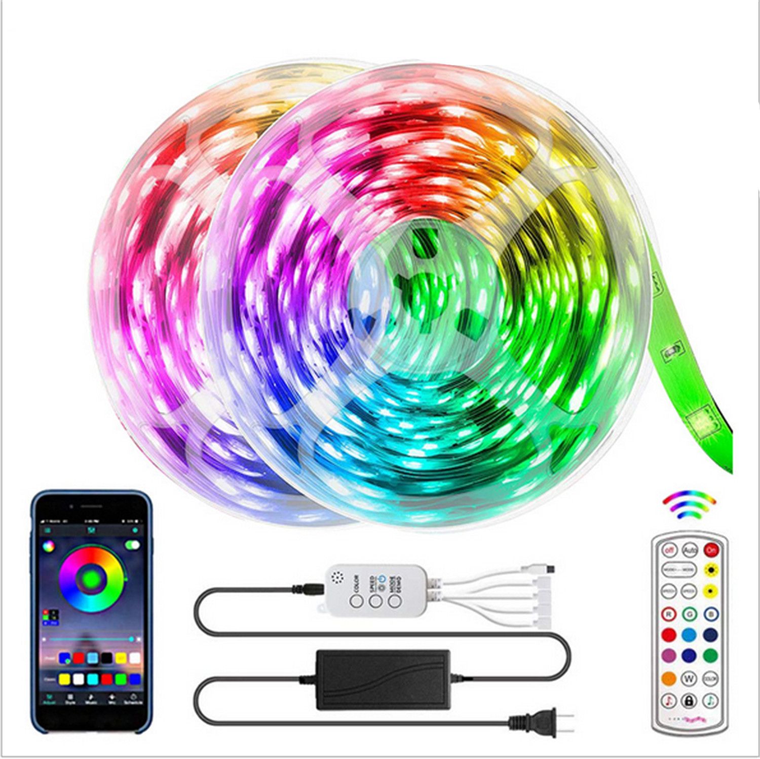 One meter 30 LED light strip with 5050RGB low voltage suit light strip, 2 rolls of 10m Bluetooth smart app light strip
