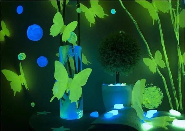 Fluorescent Night Glow 3D Green Butterfly With Glue - 10 pcs pack