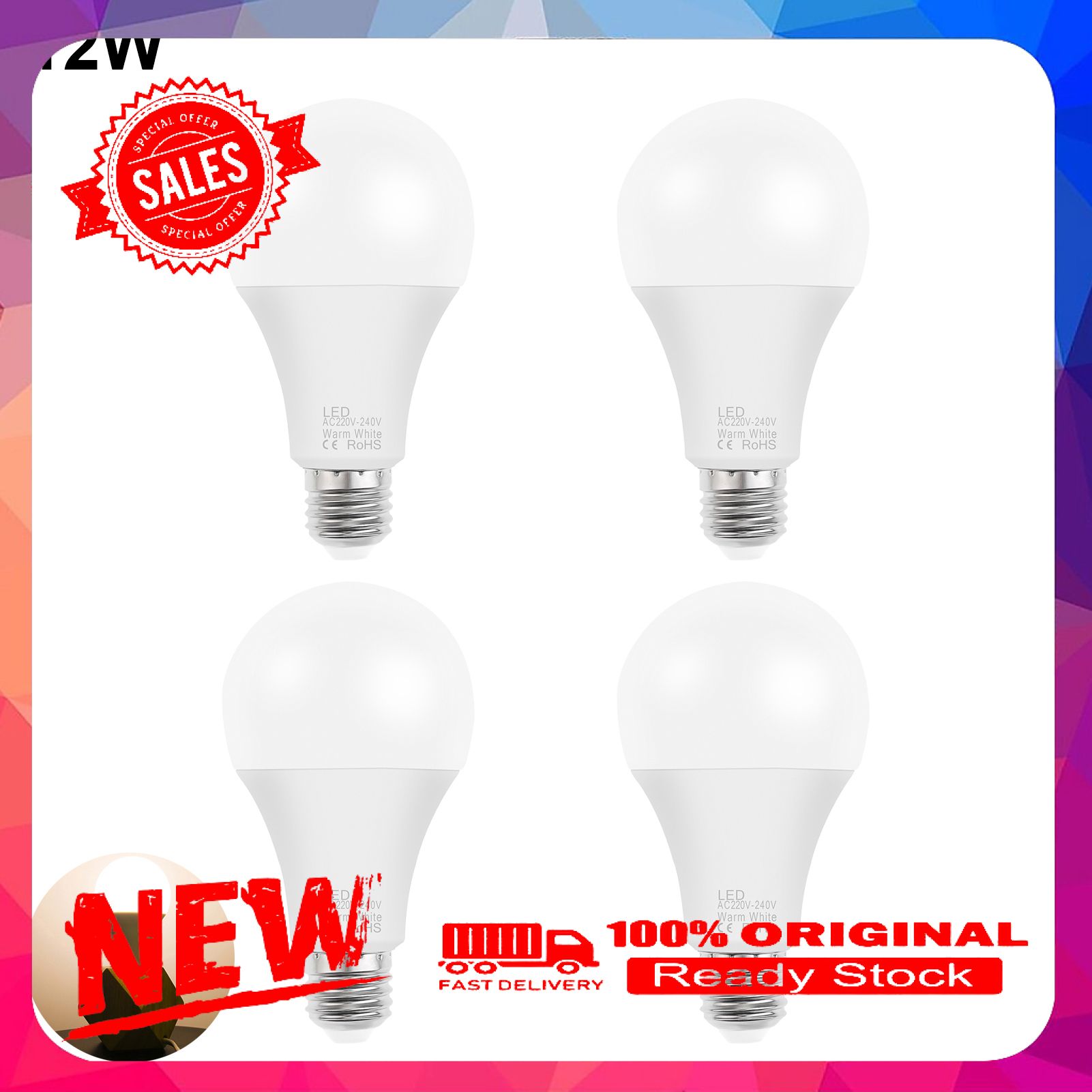 4Pcs LED Lamp Bulb Instant On High Brightness Compact E27/E26 12W CRI 80+ for Indoor