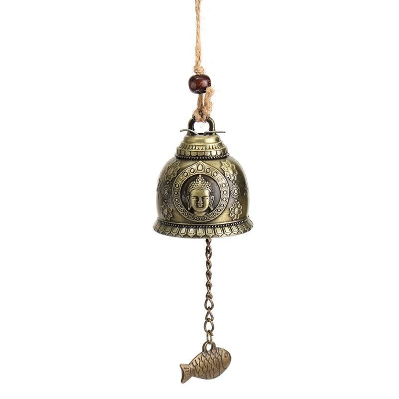 Vintage Alloy Buddha Statue Bell Blessing Feng Shui Wind Chime for Good Luck Fortune Decorations