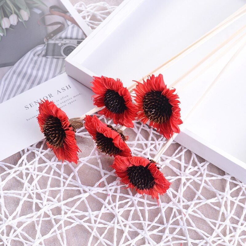 5PCS Naturally Dried Sunflower Artificial Flower Farmhouse Filler Floral Decor Fake Sunflower DIY Garland Home Wedding Decor