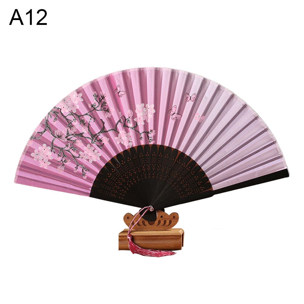 Vintage Bamboo Cherry Blossom Print Folding Handheld Summer Girls Dancing Fan