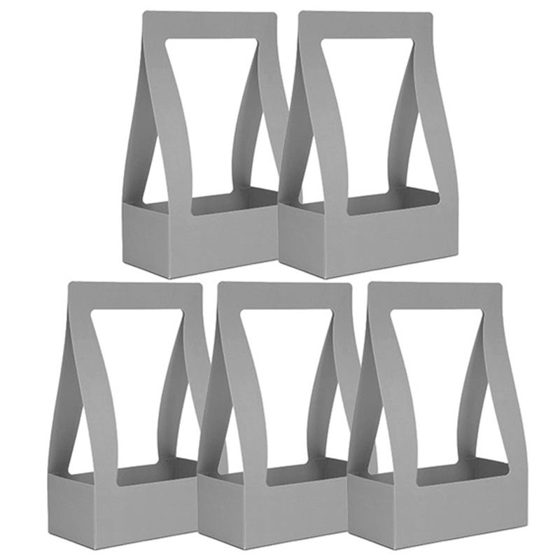 Portable Foldable Flower Box Waterproof Paper Packing Bag Florist Fresh Flower Carrier Bag Handmade Bouquet Basket-Grey
