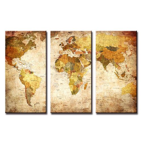 3Pcs World Map Home Living Room Wall Art Decor Unframed Decorative Paintings