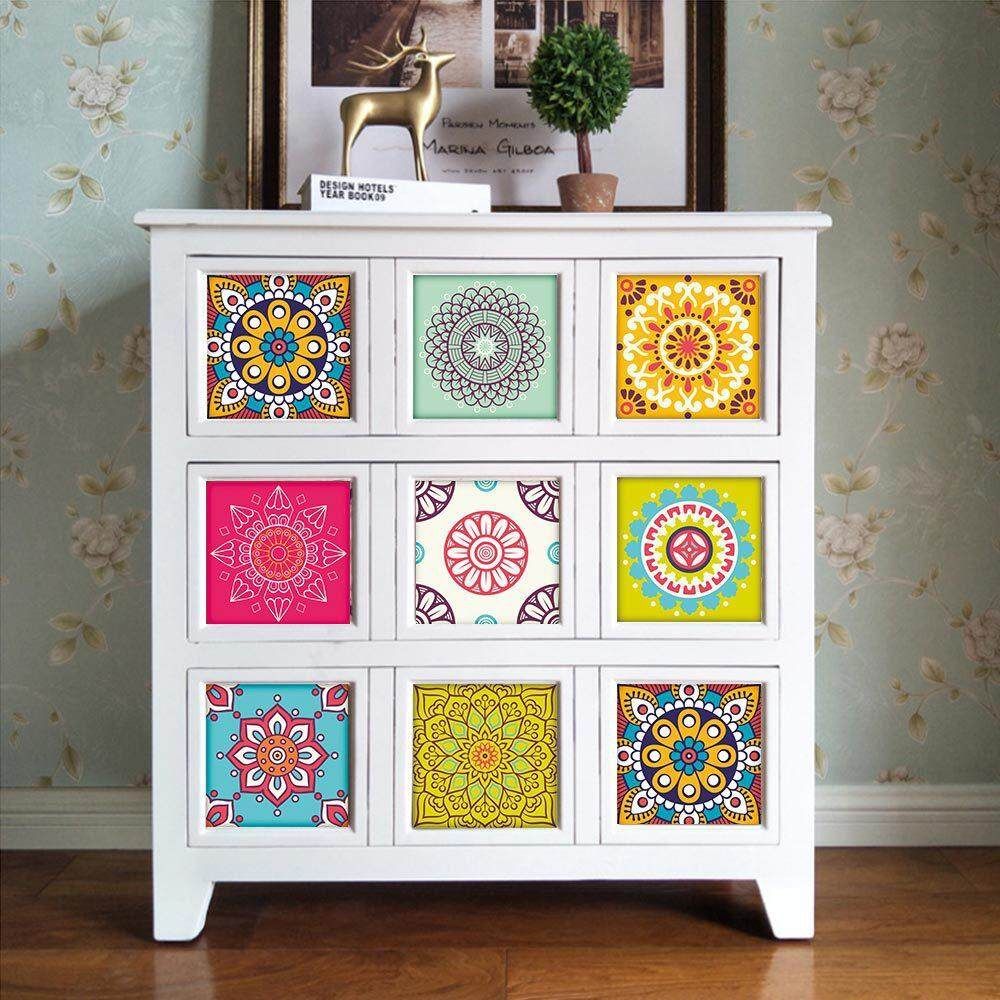 Panda Online 10PCS 20x20cm Retro Flowers Waterproof Tiles Stickers Bathroom Kitchen Wall Stickers
