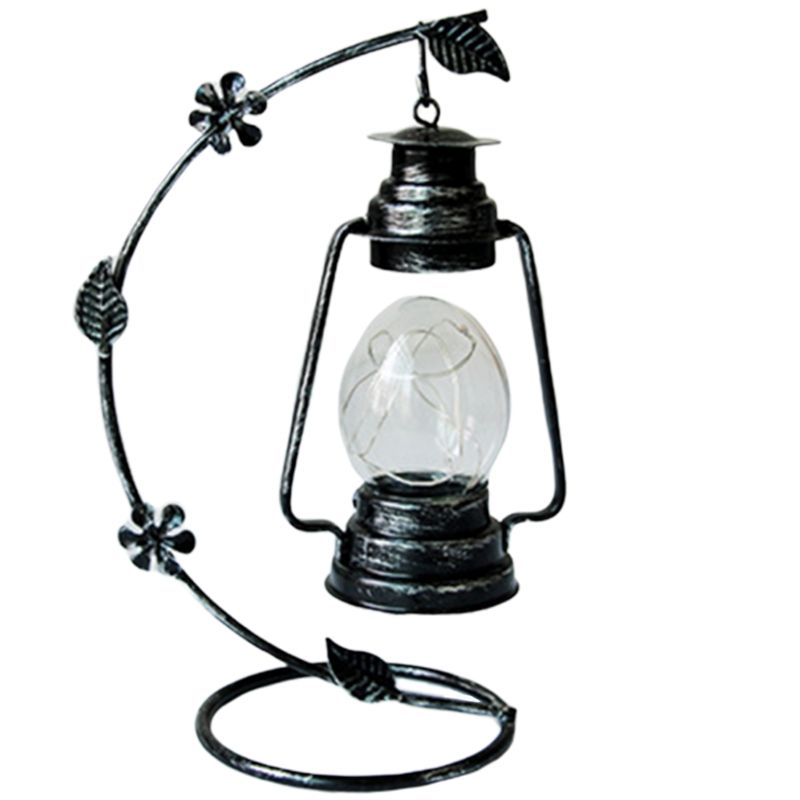 Vintage Handicraft Metal Crafts Lantern Model Glass Night Light Furnishing Home Decoration Miniatures Christmas Birthday Gifts-Silver