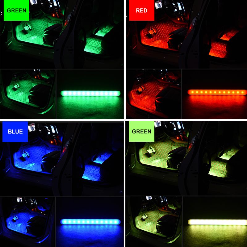 Lamps APP Control + Remote Control/Sound Control Car LED RGB Strip Lights Kit Multi-Color Changing Floor Decorative Light Atmosphere + USB/ Lighter