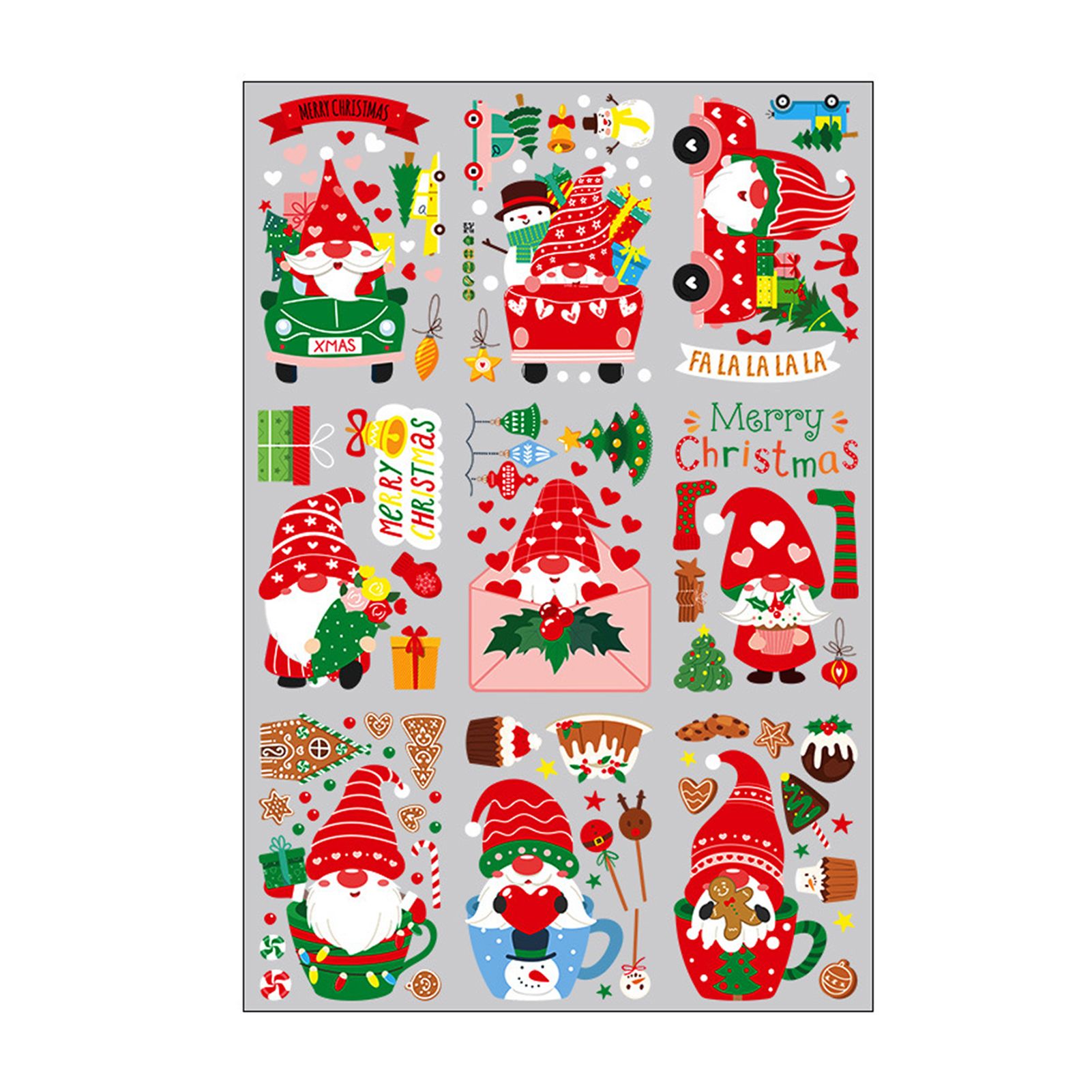 9Pcs Electrostatic Christmas Glass Stickers Double Side Printed PVC Fridge Door Window Stickers for Living Room