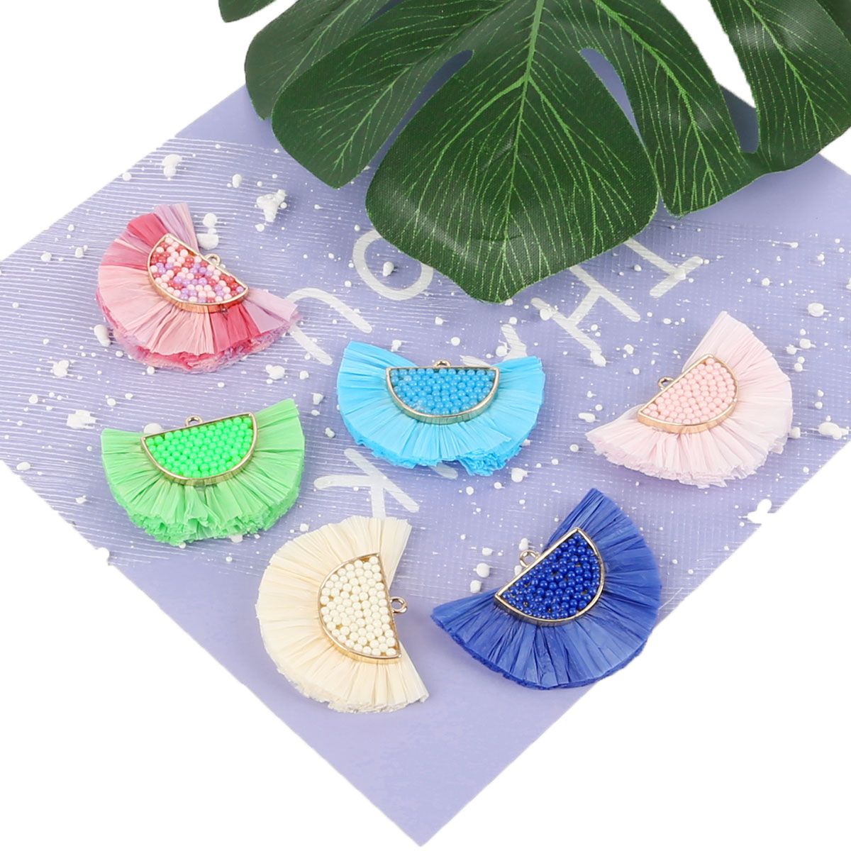 1pc/bag Copper Raffia Fan Shaped Pendant Classic Creative 5cm Chinese Style Tassel Hanging Ear Exquisite