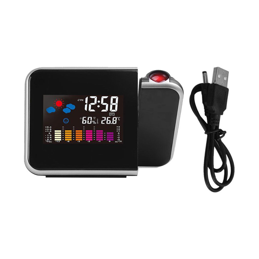 Projection Digital Snooze Alarm Clock Weather Color Lcd Display Led Backlit