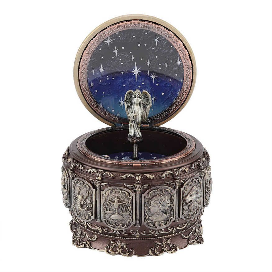 Vintage Music Box with 12 Constellations Rotating Goddess Twinkling LED Light