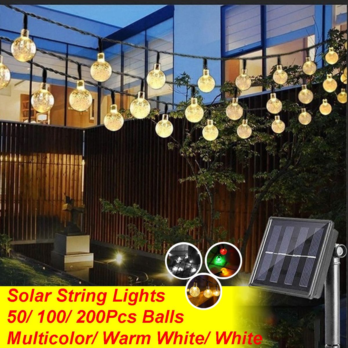 50/100/200pcs LED Ball Furniture Solar Lamp Power String Fairy Light Lawn Lamp Courtyard Garden Outdoor Decorate Light - 7m 50 lights white