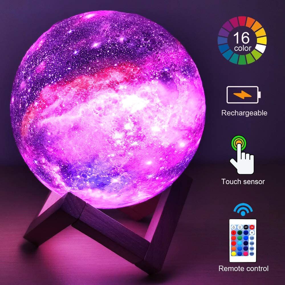 3D Printing Galaxy Moon Lamp Moon Night Light Kids Night Light 16 Color Change Touch and Remote Control Galaxy Light As a Gift
