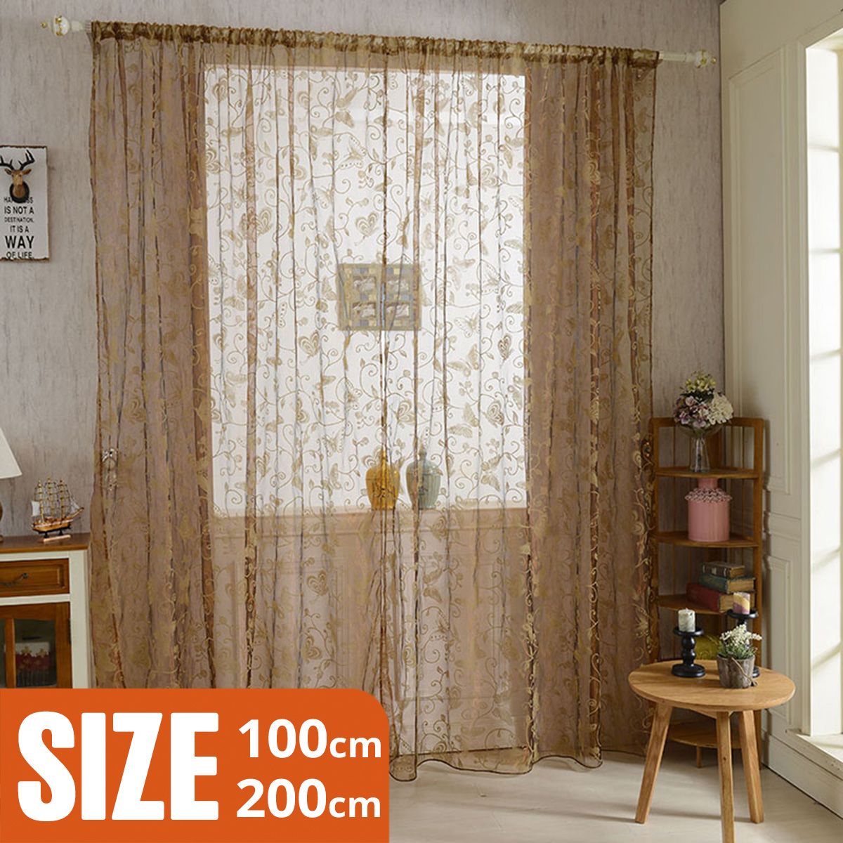 100*200cm Butterflies Flocking Curtains Window Screens Tulle Sheer Curtain Solid Voile hot sell