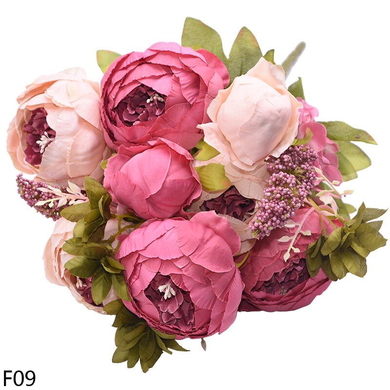 1Bunch 6Big Heads Rose Pink Silk Peony Artificial Flowers Peonies Bouquet 4 Bud Flowers DIY Home Spring Wedding Party Decoration