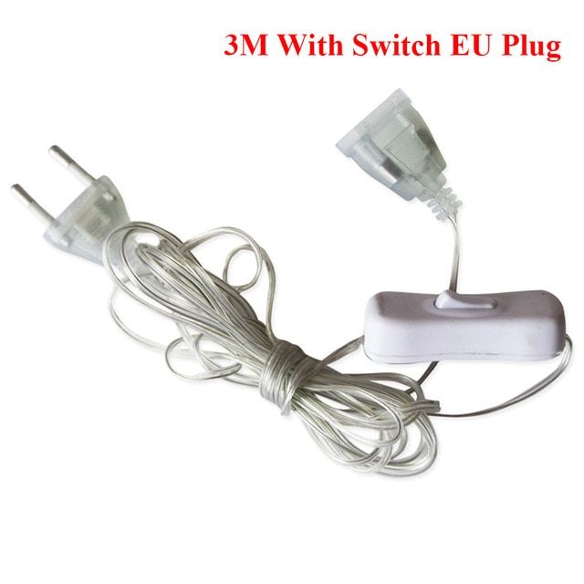 3M wer LED Garland plug extension cable with switch turn ON/OFF for Christmas Holiday Wedding Party  String Light EU/--3M Switch USPlug--