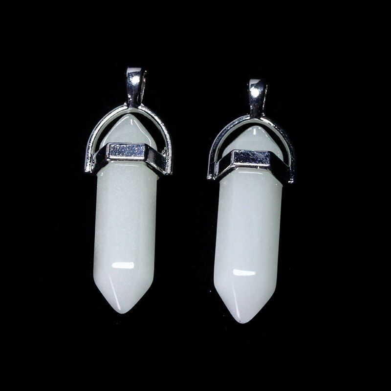 Natural White Column Necklace Pendant Jade Stone Gem Stone Quartz Bullet Hexagonal Crystal Point Crafts Handmade Gift Reiki