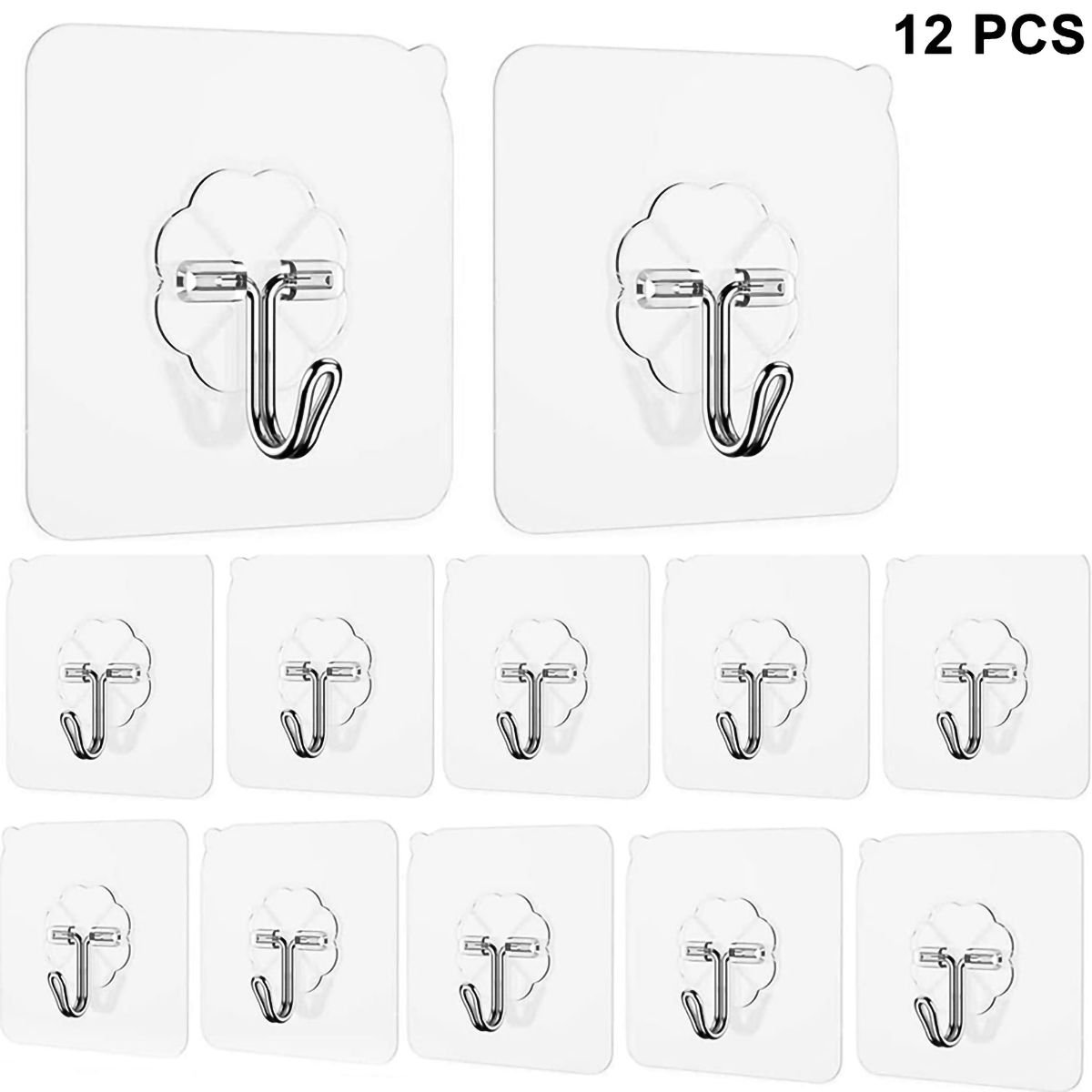 12 pcs Transparent Self Adhesive Bathroom Kitchen Door Wall Hooks