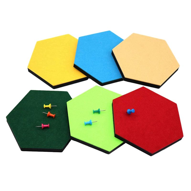 6 Pack Hexagon Felt Pin Board Self Adhesive Bulletin Memo Photo Cork Boards Colorful Foam Wall Decorative Tiles With 6 Pushpins 5.5 X 5 X 0.2 Inches
