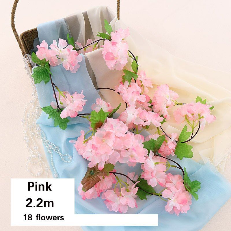 18 Heads 220m long Artificial Cherry Blossoms Flower Fake String Vine Artificials Garland Flowers Wedding Party Home Decoration
