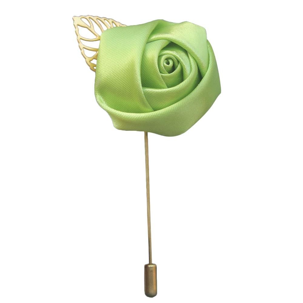 Marfim Silk Rose Flower Groom Boutonniere Gold Alloy Bridal Wedding Decor de Mariage Corsage Brooch Flower for Best Man X1379