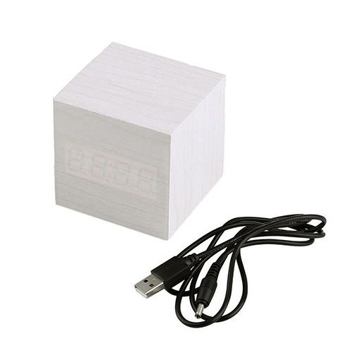 Ehousehold Modern Wooden Cube Digital LED Thermometer Timer Calendar Desk Alarm Clock