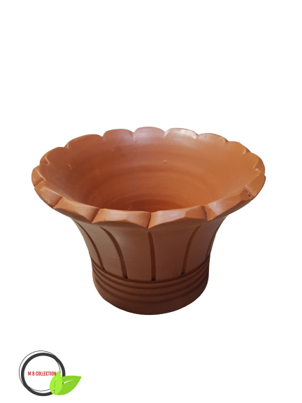 Clay Terracotta Flower Tub W/ Plate (Medium)