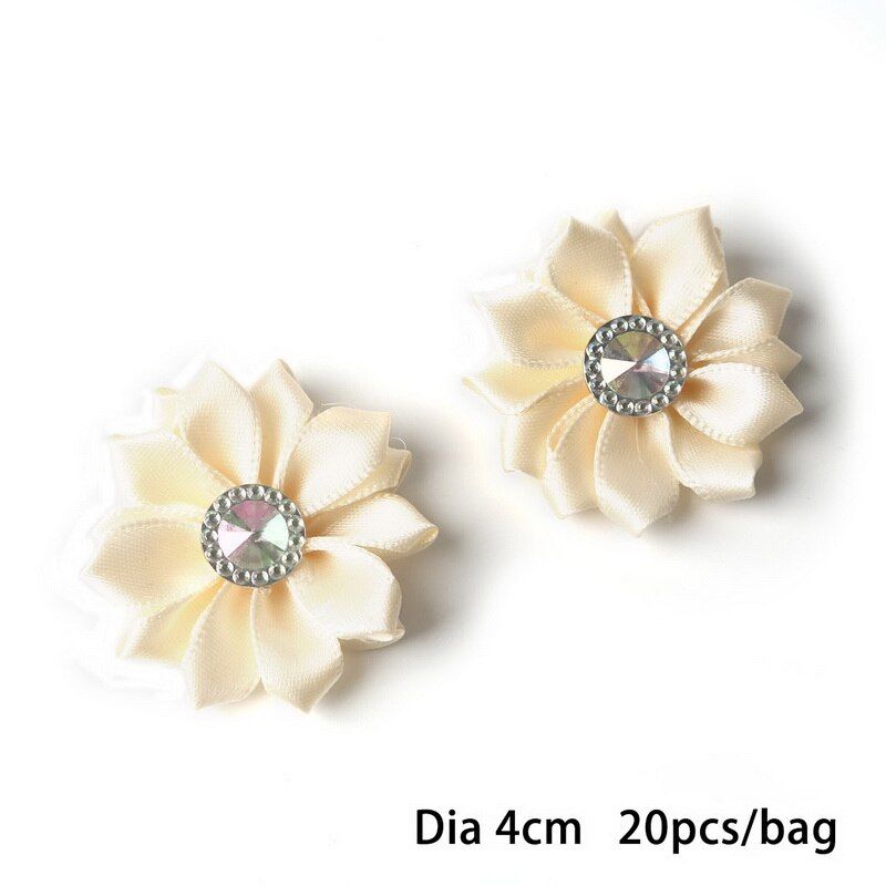 20Pcs/lot 12 Colors Handmade Small Fabric Satin Flowers with Rhinestone Appliques Sewing Wedding Garment Accessories Flowers