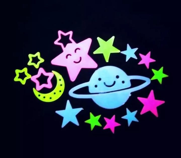 Fluorescent Night Glow Multicolor Planet Set With Glue - 15 pcs pack