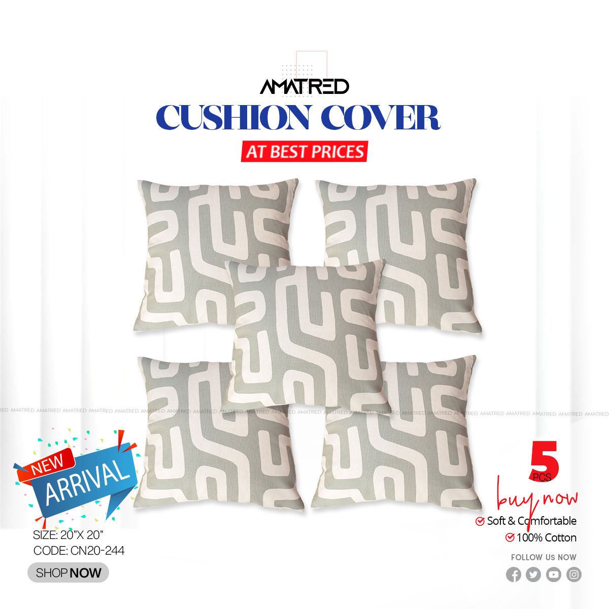 5pcs Premium Cushion Cover Set 20"x20"