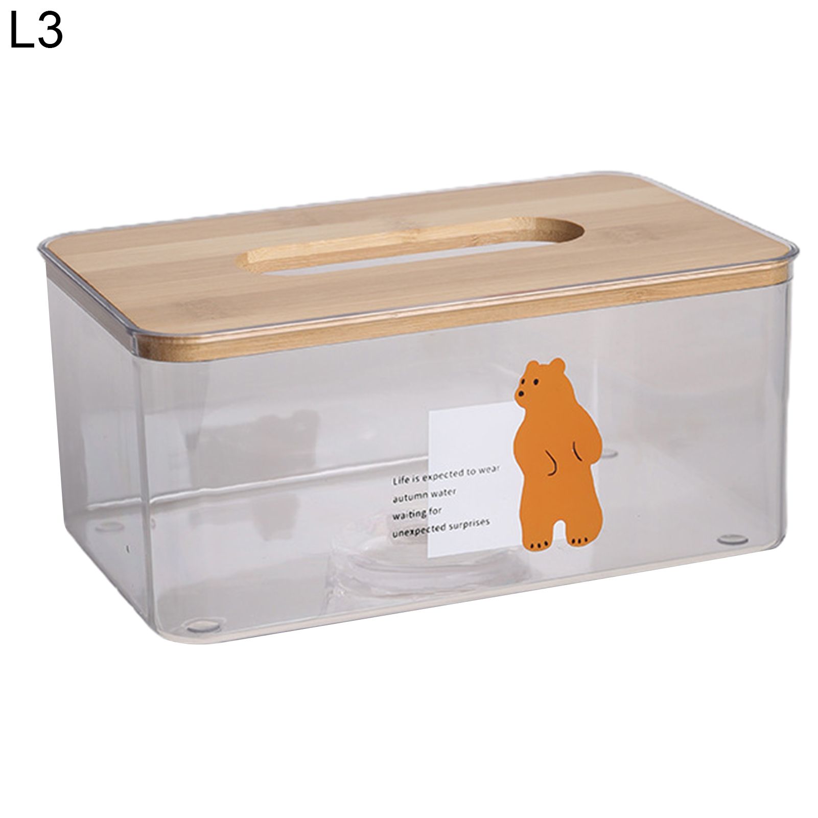 Bear Pattern PET Tissue Box with Wood Lid Minimalist Shape Napkin Box for Home