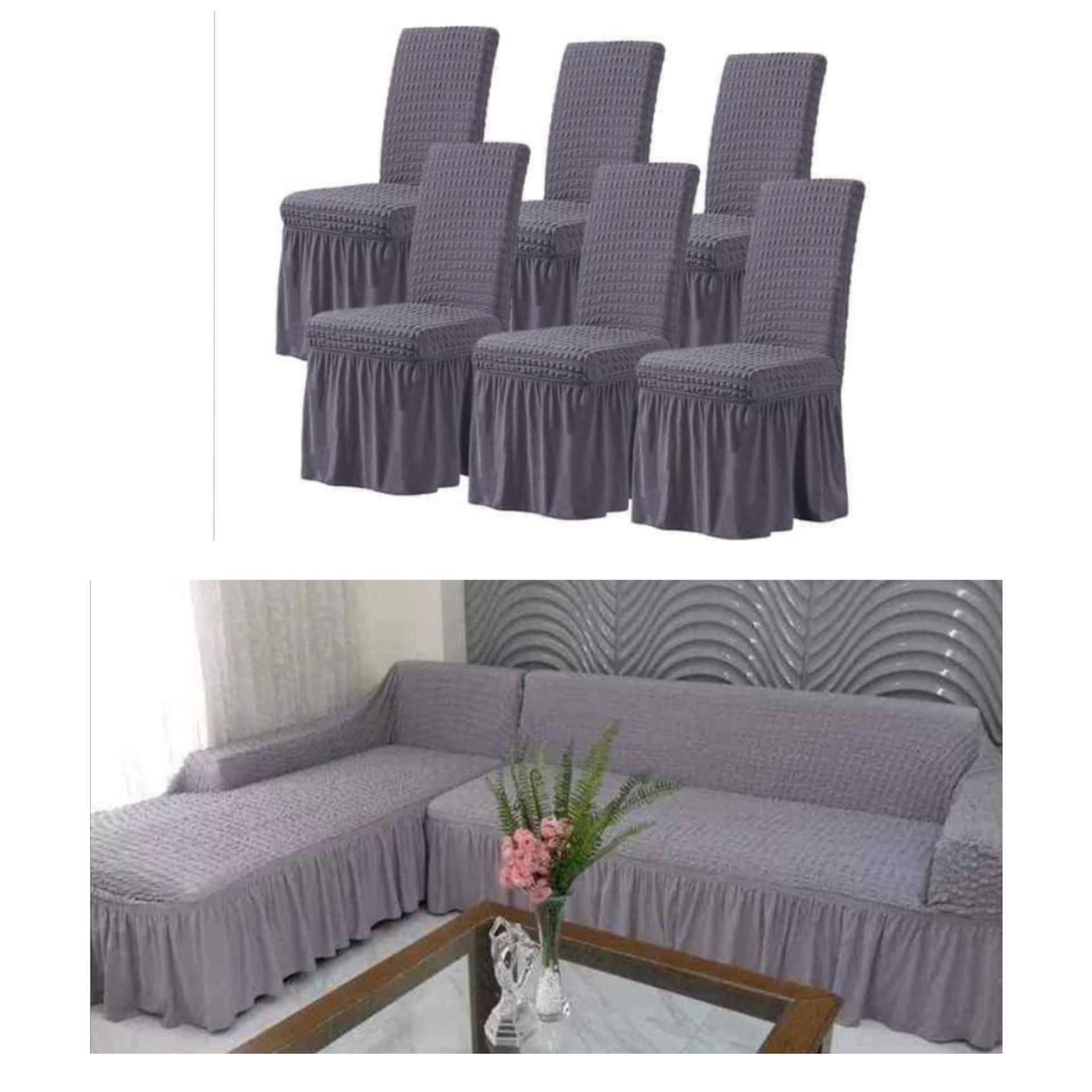3 Seats Divan + 2 Seats + 1 Seats Cover + 6Pcs Chair Cover Ash Colour Dany's Collection