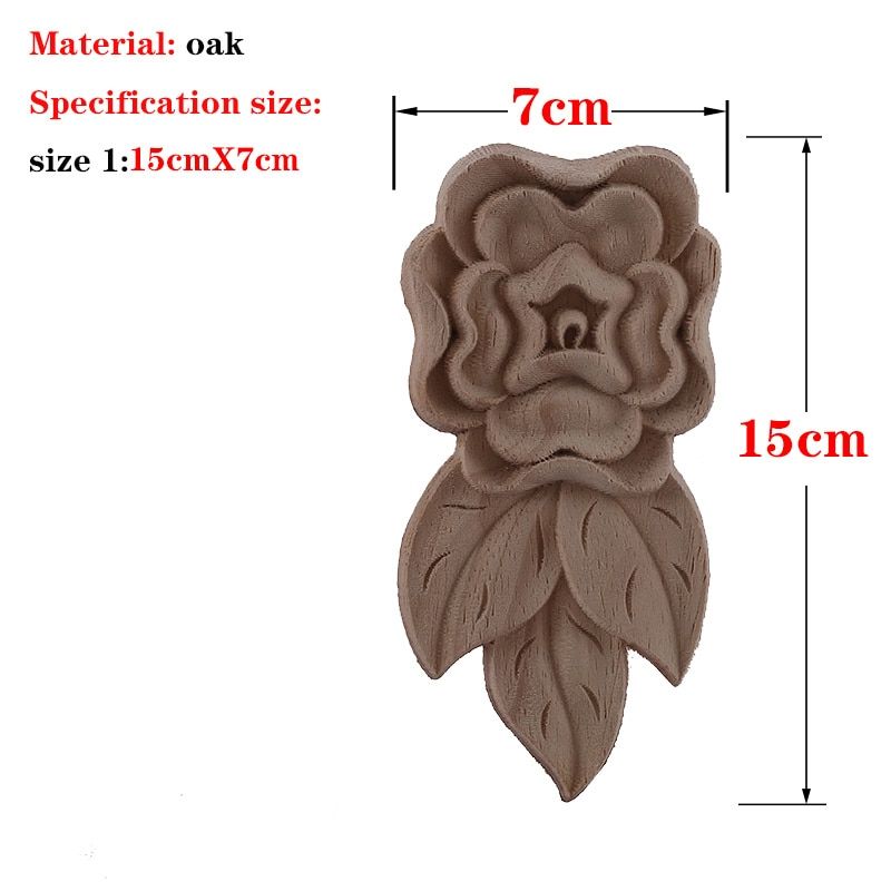 1PC Decorative Wood Appliques Unpainted Oak Carved Wave Flower Onlay Decal Corner  Home Furniture Door Decor Crafts