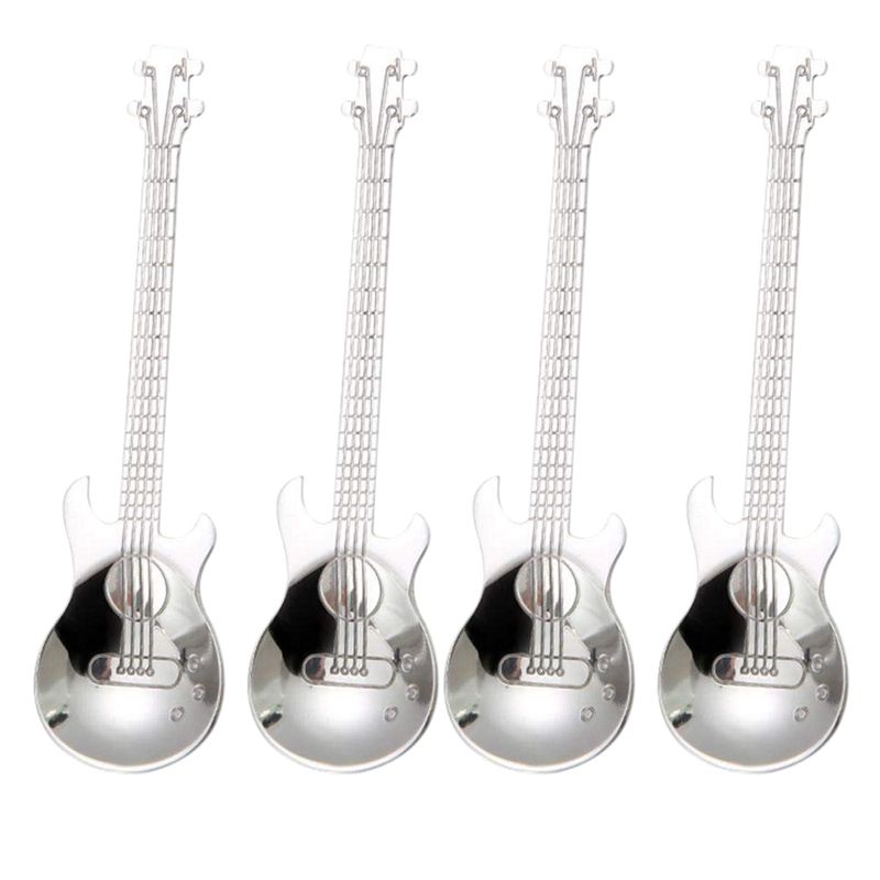 Guitar Coffee Teaspoons,4 Pcs Stainless Steel Musical Coffee Spoons Teaspoons Mixing Spoons Sugar Spoon(galactic)