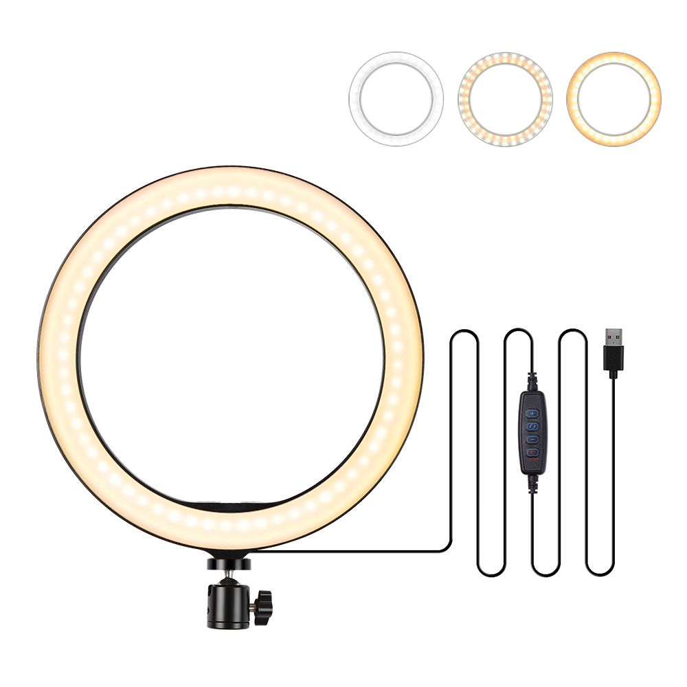 10.2" LED Ring Light 3200K-5500K Dimmable Desk Camera Lamp 3 Light Modes 10 Adjustable Brightness for Live Streaming Selfie Makeup YouTube Video Vlog Photography