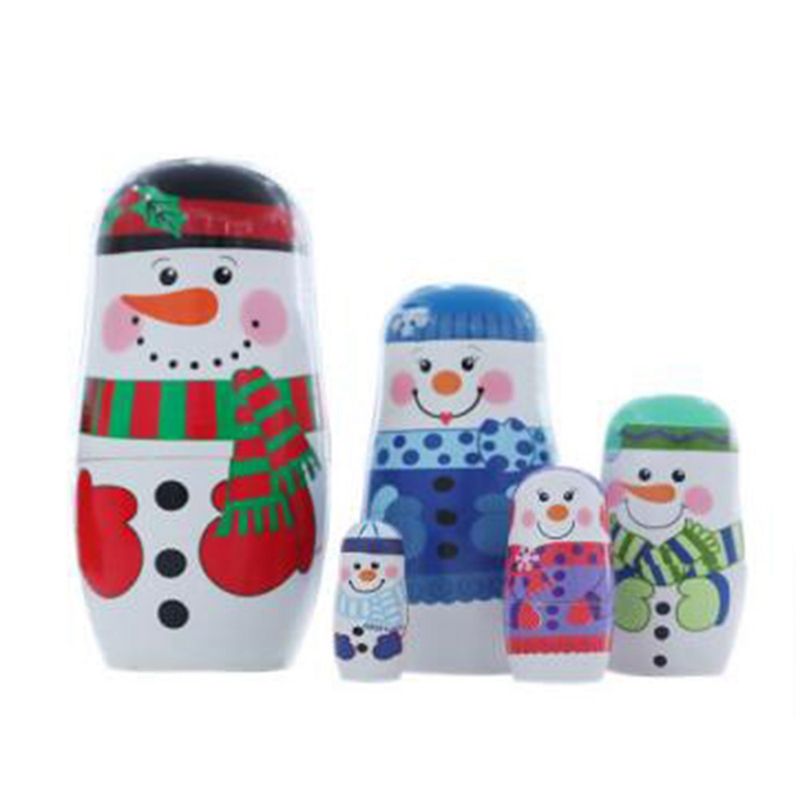 5PCS Christmas Wooden Doll Children's Gift Matryoshka Doll Festival Room Decoration Party Supplies Christmas Snowman