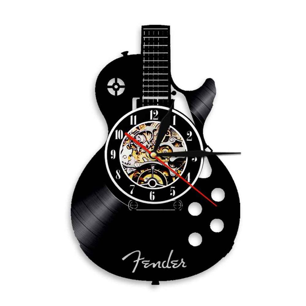 Ehousehold Acoustic Guitar Musical Instrument Silent Vinyl Record Wall Clock Home Bar Decor
