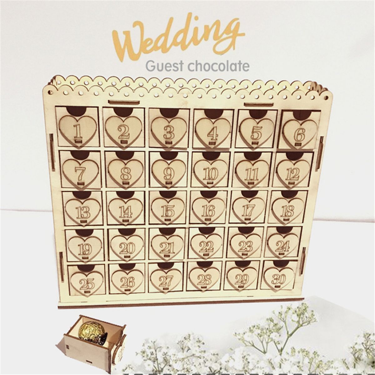 Wooden Chocolate DIY Drawers Cabinet Stand Advent Calendar Christmas Wedding Party Home Decoration Gift 30x30x7cm