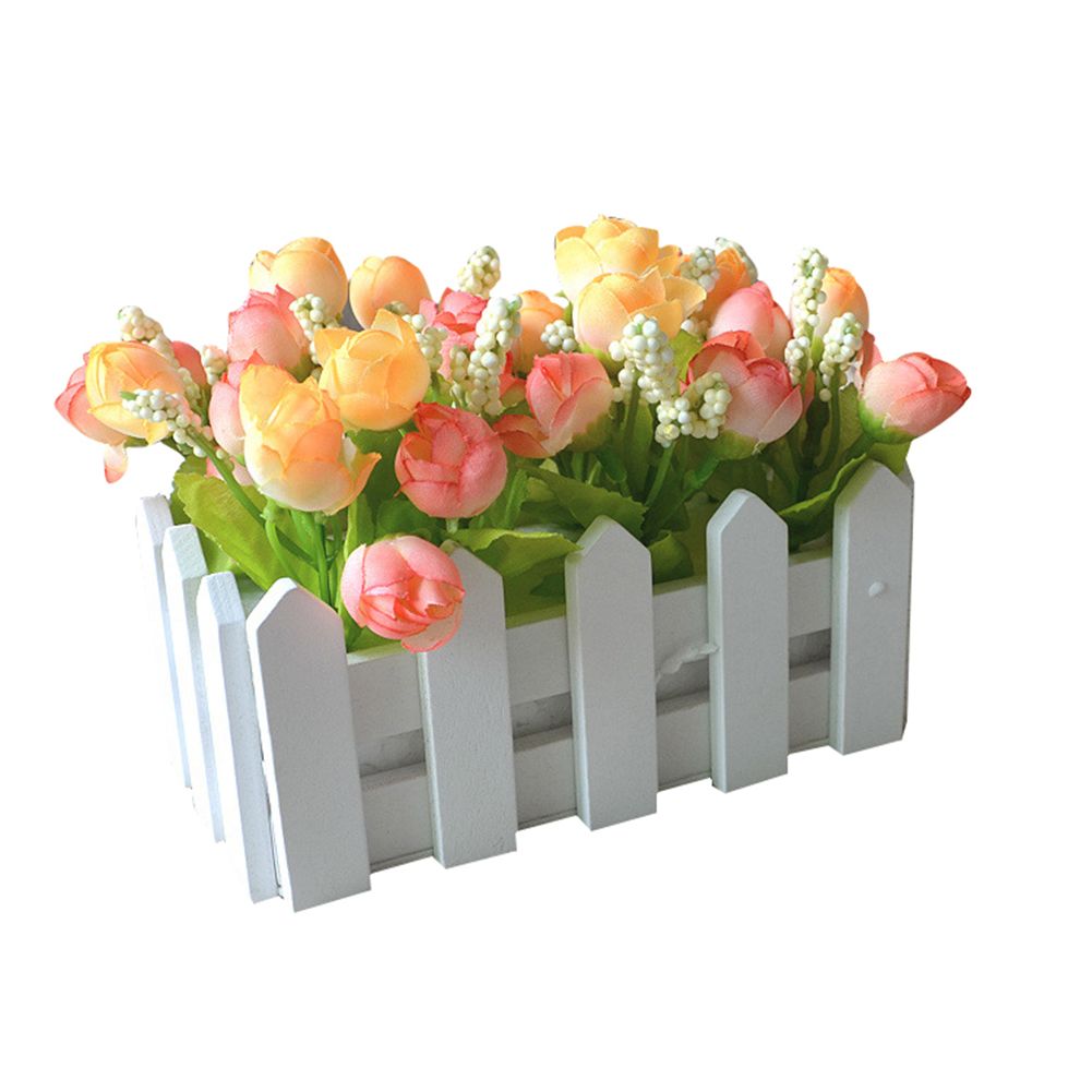 1 Set We Wooden Fence Artificial Flower Floral Holder Home Garden Decor
