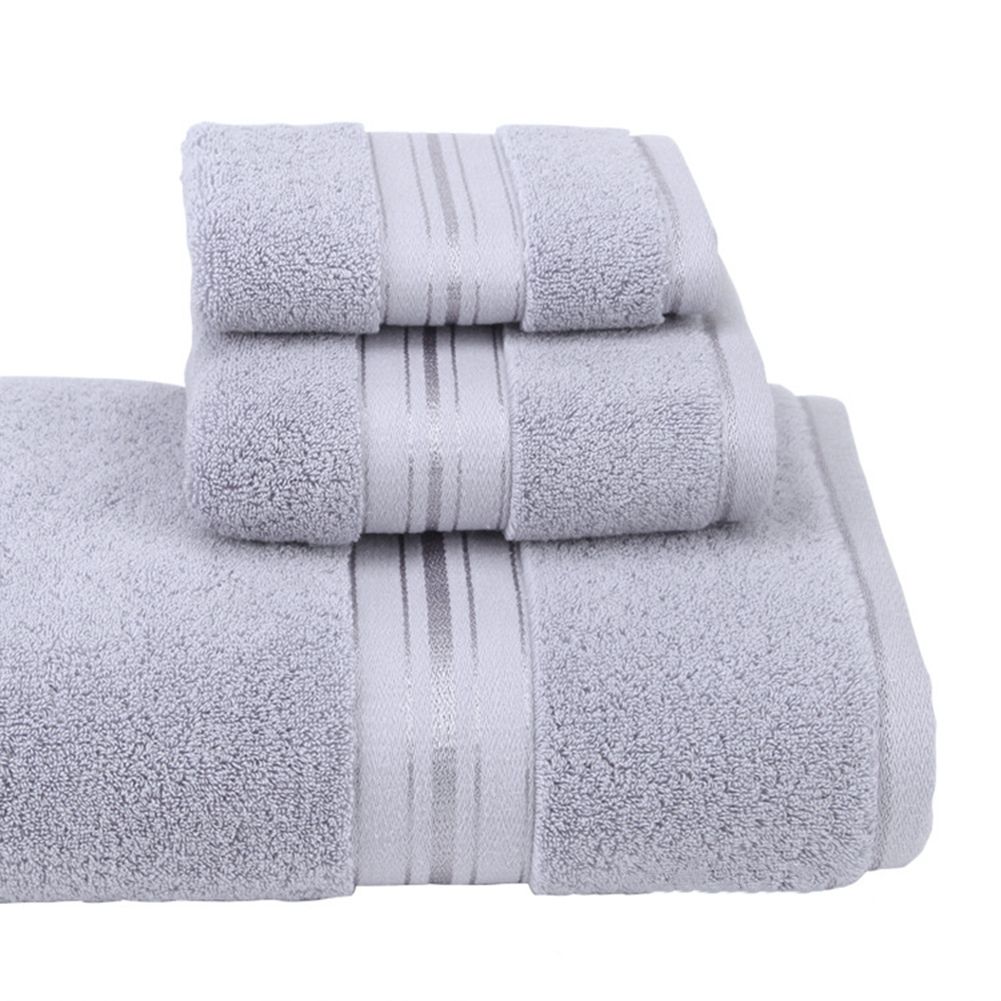 GC 3pcs/set Super Soft Cotton Bath  Towels Solid Color High Absorbent Quick Drying Bathroom Towels color:grey