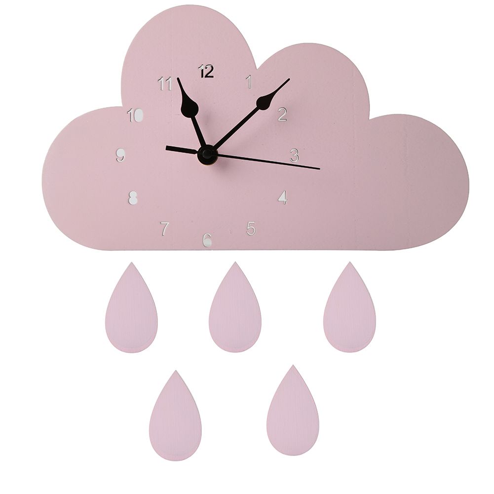 Nordic Wooden Cloud Raindrop Shaped Wall Clock Nursery Kids Room Decoration
