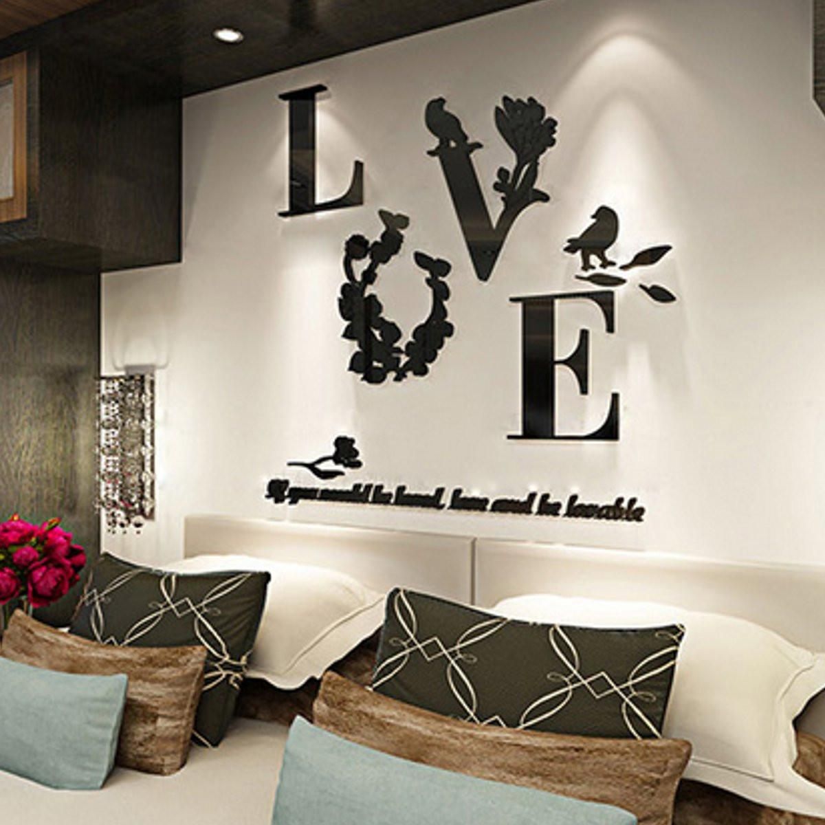Modern DIY 3D Mirror Love Decor Quote Flower Wall Stickers Decal Home Art Decor