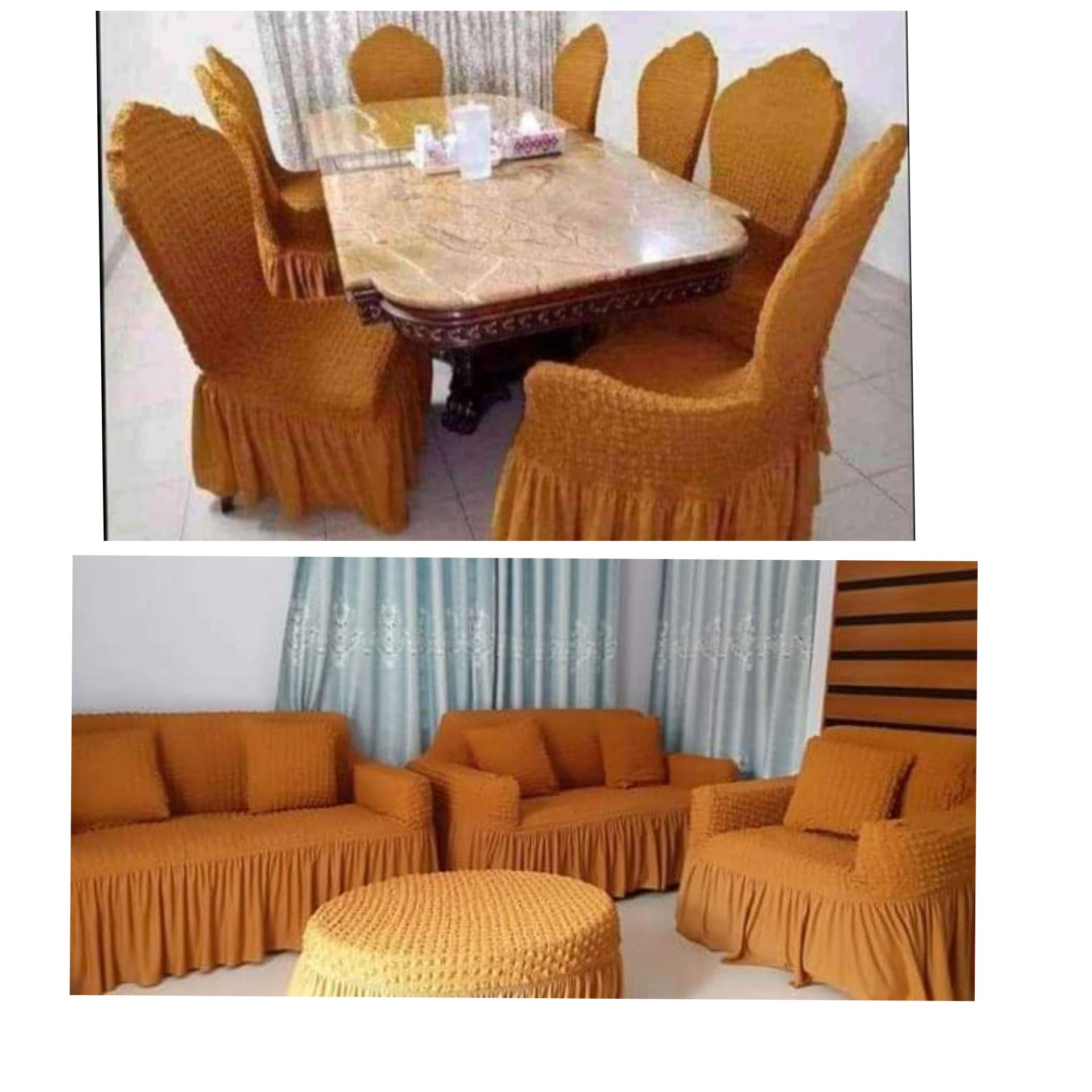 5 Seats Sofa Cover + 6Pcs Chair Cover Golden Colour  Easybazar Bd