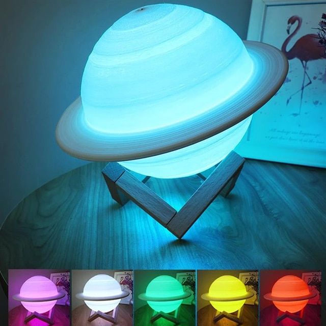 3D Print Saturn Lamp Touch Remote LED Night Light Decoration Lighting Starry sky lights USB Charging Planet Lamps for Kids Gift