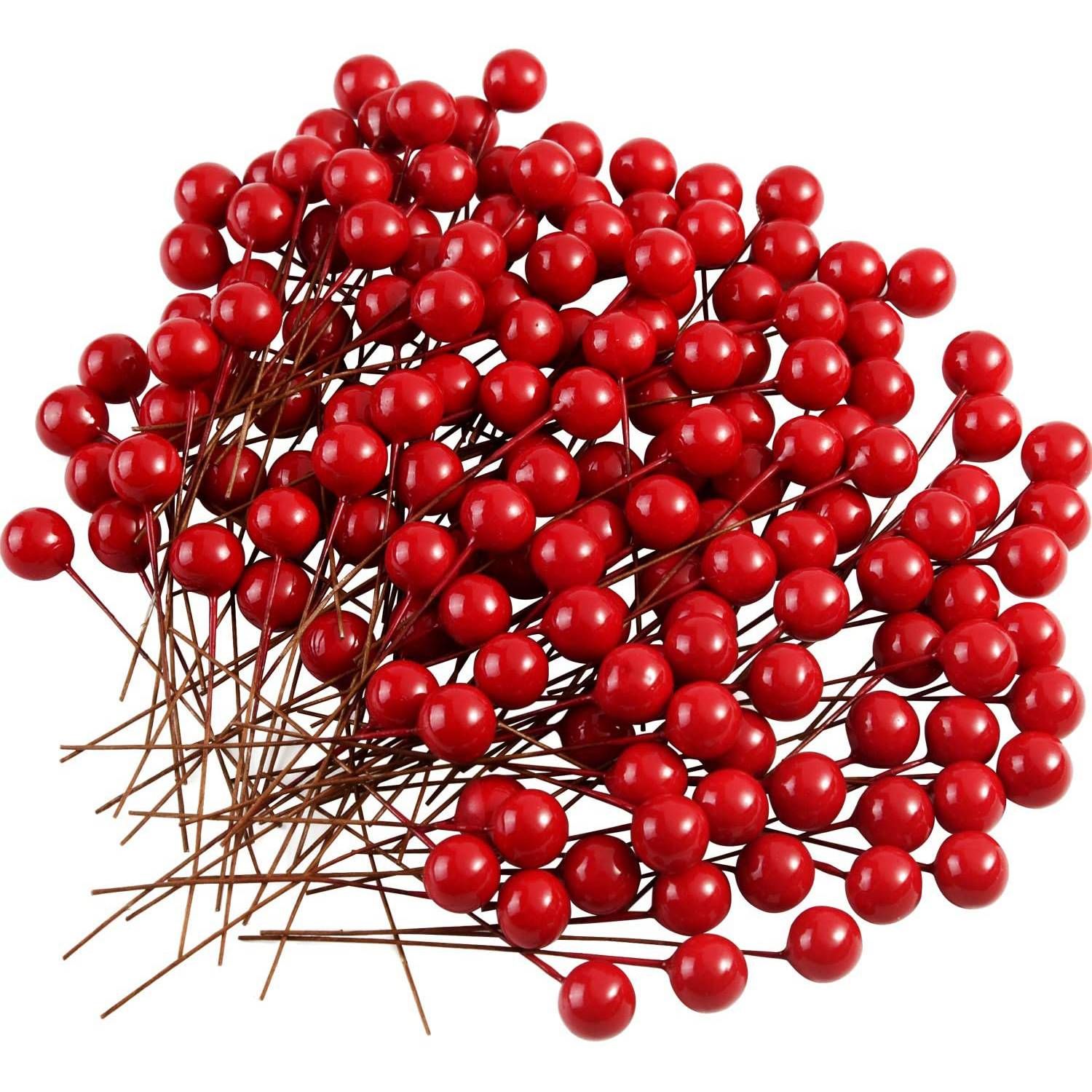 Individual 200 Pcs Holly Berries Artificial Berries for Christmas Wreath Decorations Wreath Making Supplies Party Decoration