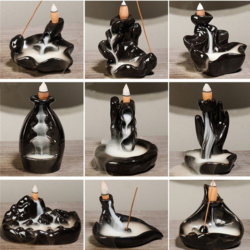 Hot 24 Kinds Ceramic Incense Holder Portable Backflow Incense Burner Mountain Waterfall Fish Hand Lotus Incense Holder