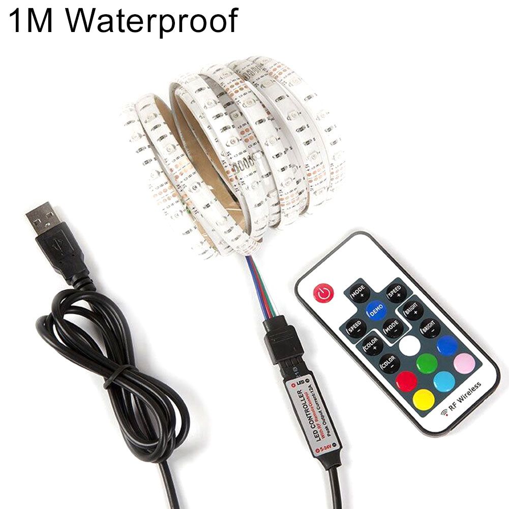 0.5/1/2/3/4/5m USB Waterproof Remote Control RGB Color LED Strip Light Lamp