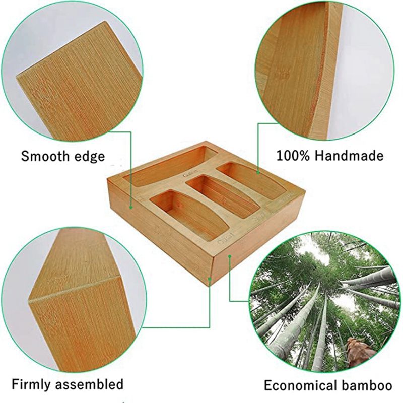 Bamboo Zip Bag Storage Organizer and Dispenser for Kitchen Drawer, Suitable for Gallon, Quart, Sandwich Variety Size Bag