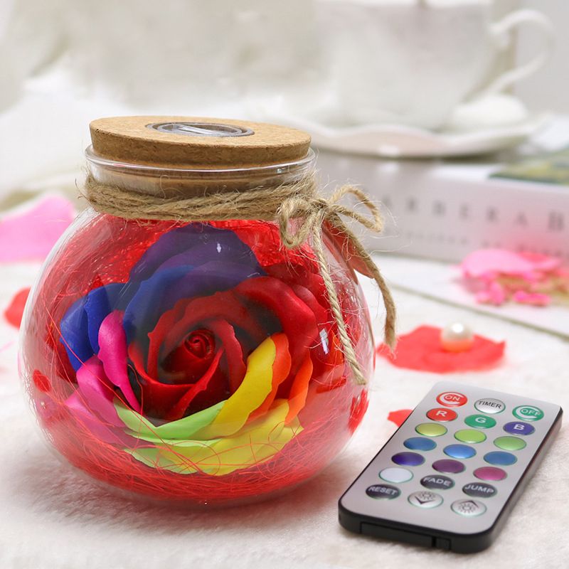 LED RGB Dimmer Lamp Creative Romantic Rose Bottle Light Color Changing Remote Control
